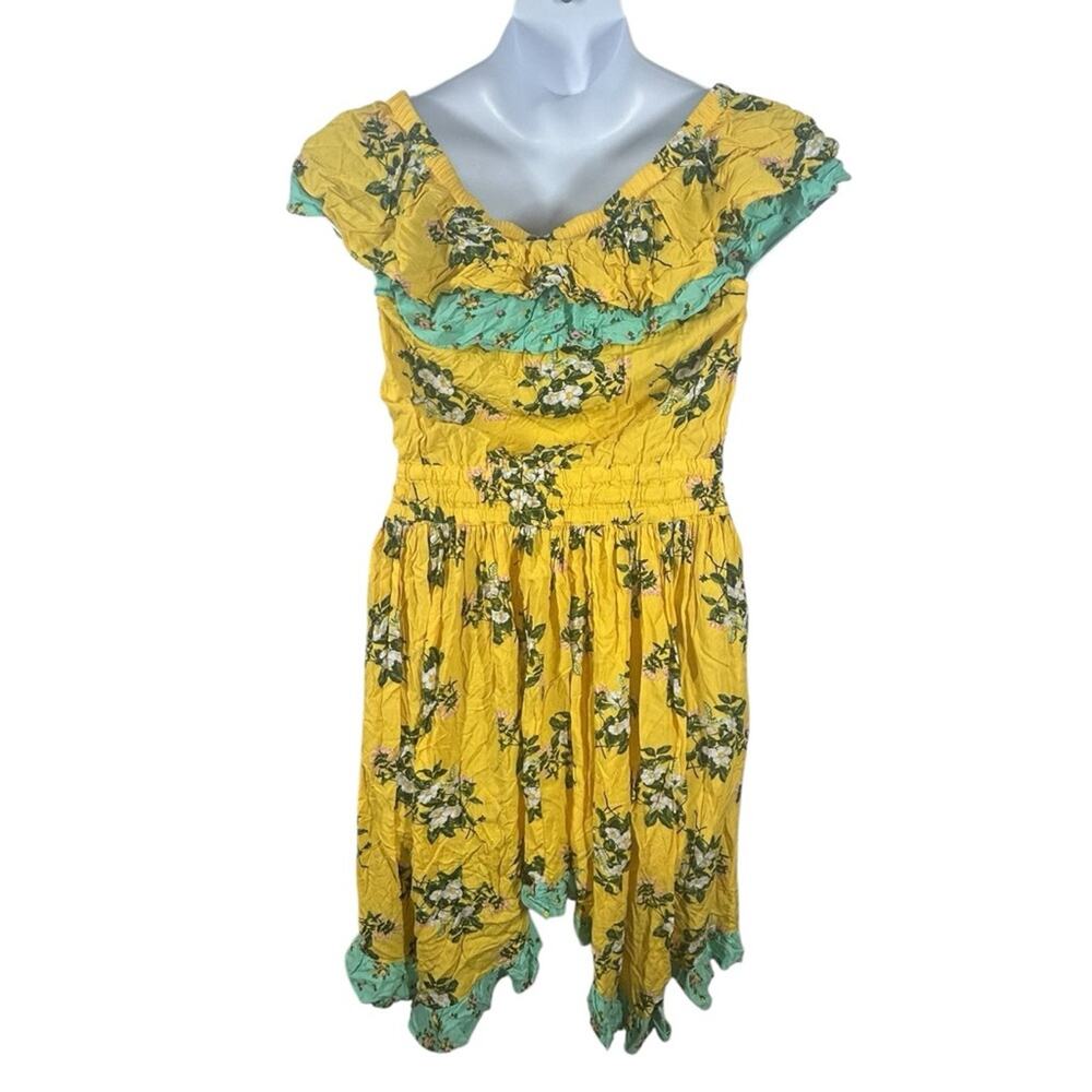 Matilda Jane Floral Off Shoulder Midi Dress L Yellow Boho Ruffle Cottagecore - Picture 6 of 11